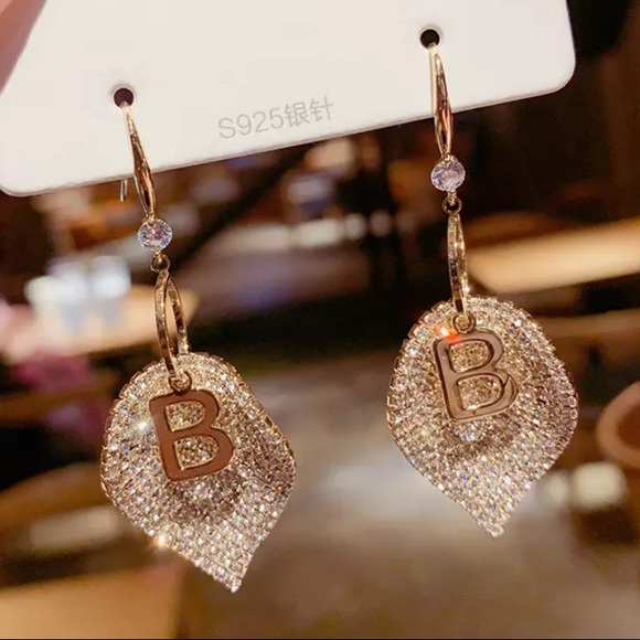 Jewelry - Gold Tone Crystals B Leaves Earrings